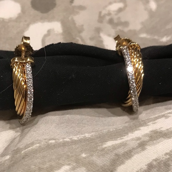 18K David Yurman Crossover Diamond Hoop Earrings - Picture 2 of 5